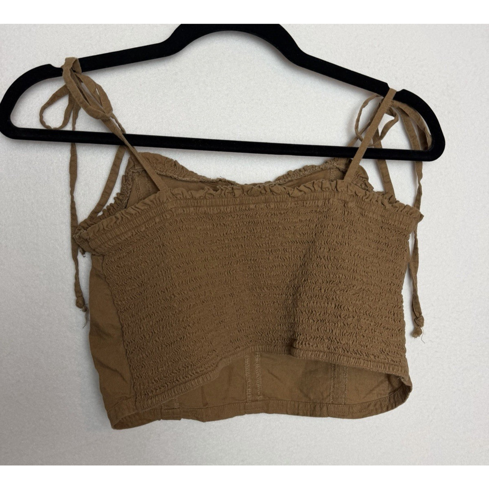 Aerie Linen Blend Corset Tank Tie Spaghetti Strap Size M Cottagecore Camel Brown - Picture 5 of 8